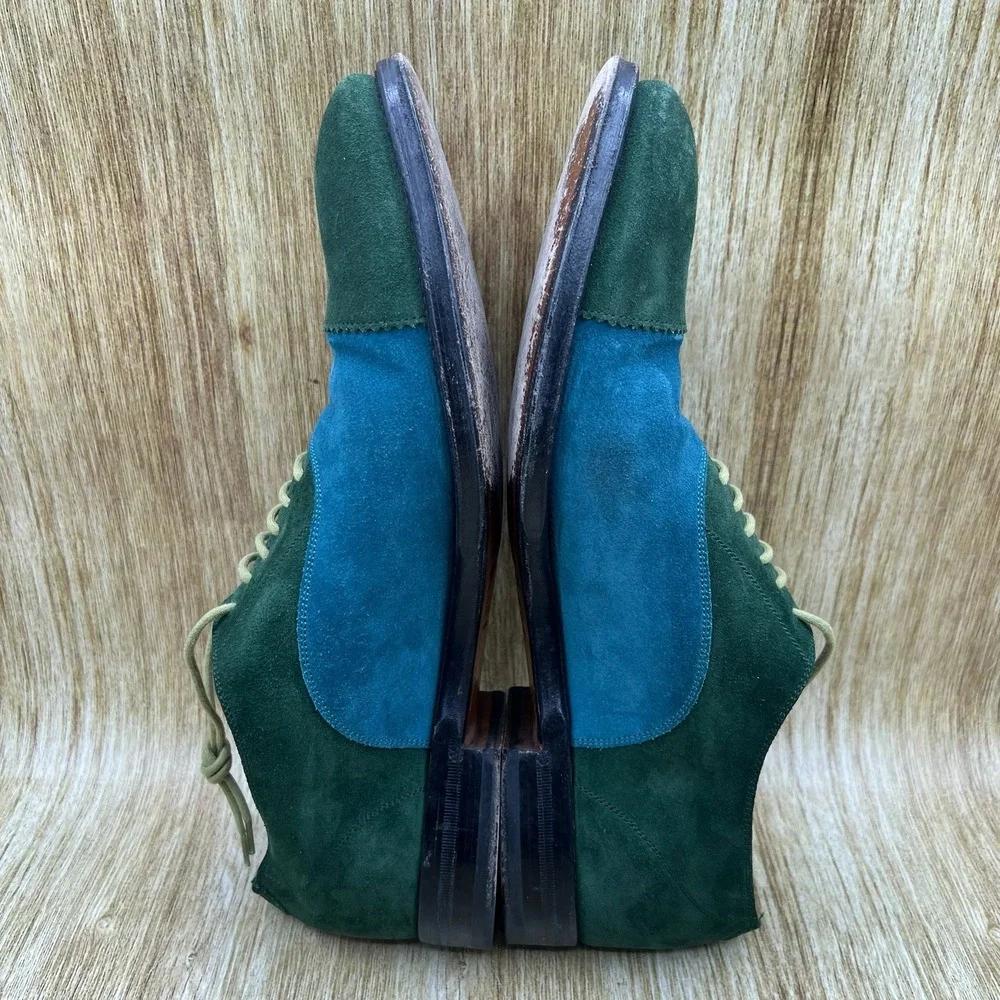 Gucci Oxford Shoes Men's Size 12 Green Blue Suede Cap Toe Goodyear Welted 12002